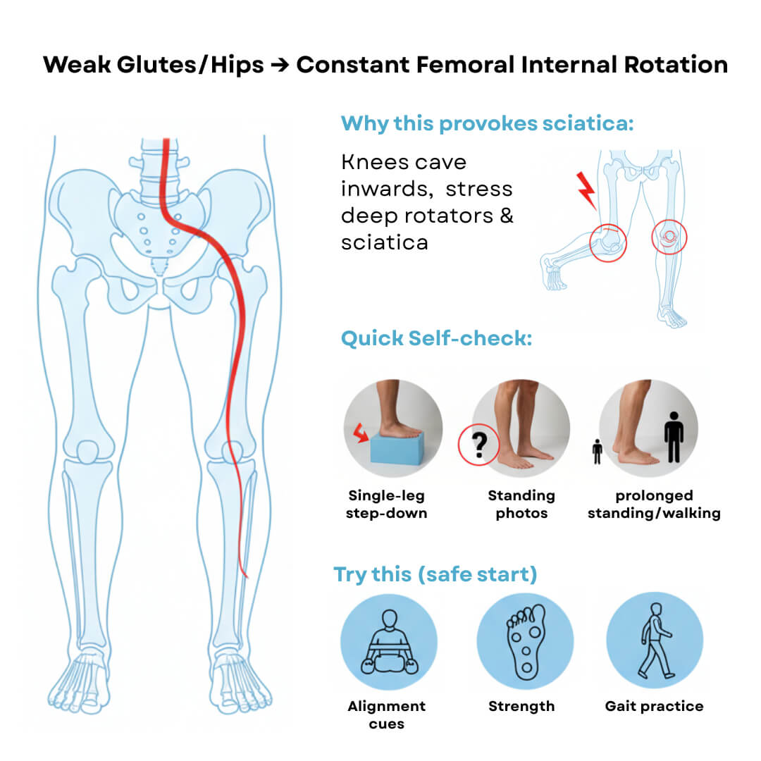 Weak GlutesHips → Constant Femoral Internal Rotation