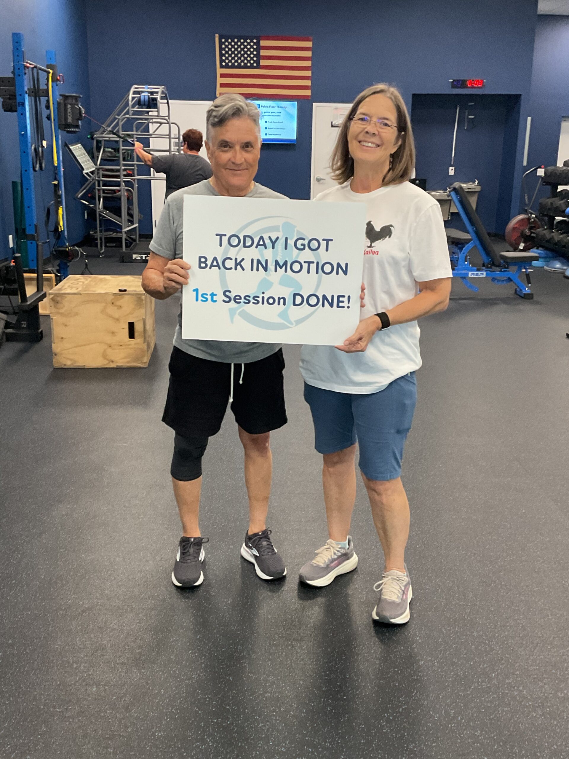Couple celebrating their first session at Back In Motion